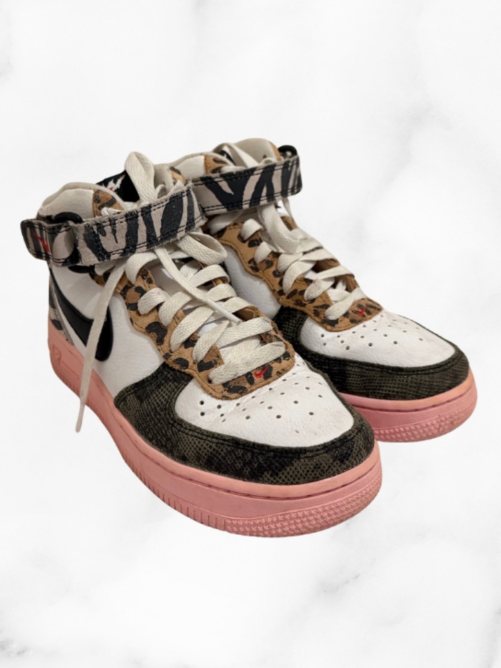 Women's Zebra, Leopard, and Snake Print Pink High-Top Nike Air Force Ones